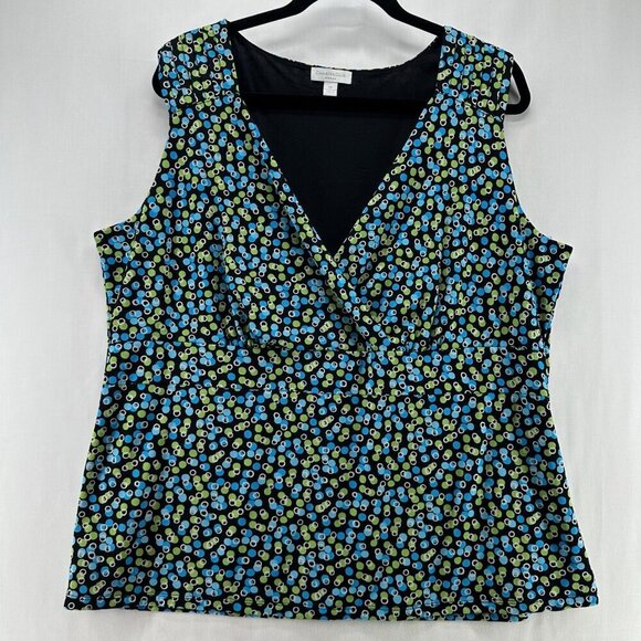Charter Club Tops - Charter Club Woman Tank Top Sz 2X Polka Dot Surplice Sleeveless Nylon Blue Green